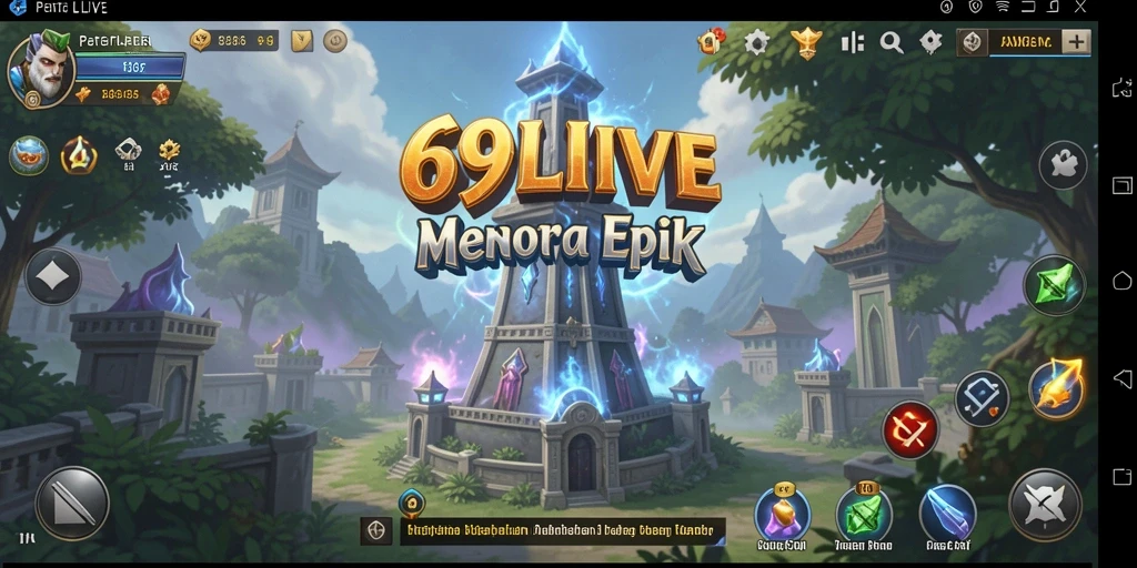 Screenshot gameplay 69LIVE menampilkan menara pertahanan dalam aksi.