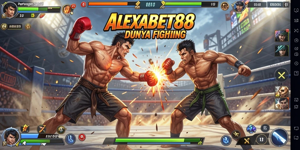 Screenshot utama ALEXABET88 menunjukkan aksi pertarungan seru antar karakter.