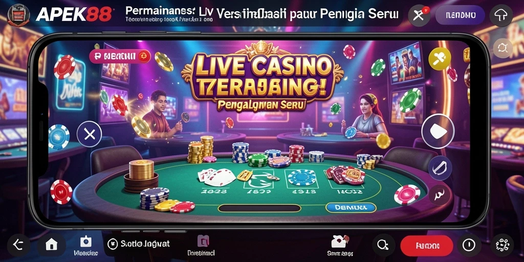 Screenshot permainan APEK88 yang menampilkan dealer live dan antusiasme pemain.