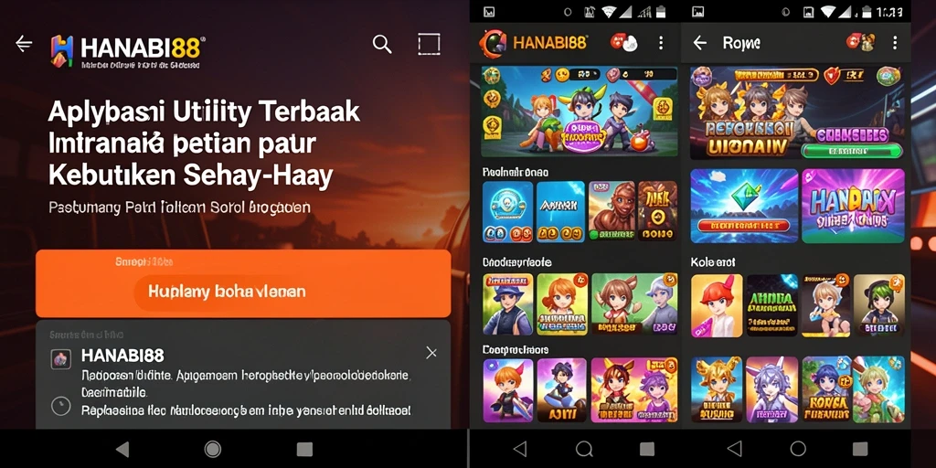 Screenshot utama dari HANABI88 yang menunjukkan fitur aplikasi Utility.