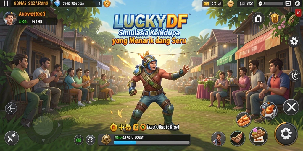 Tampilan gameplay LUCKYDF yang menampilkan simulasi kehidupan yang realistis.
