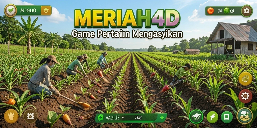 Tangkapan layar gameplay MERIAH4D menunjukkan ladang yang hijau dan hewan ternak.