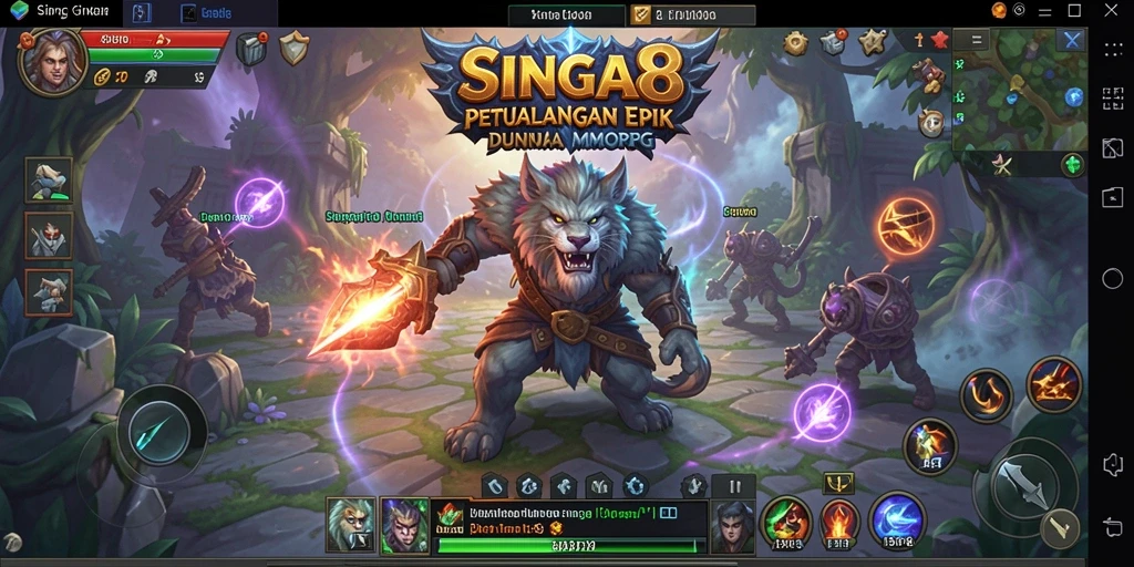 Tampilan gameplay SINGA8 dengan pertarungan epik dan eksplorasi dunia