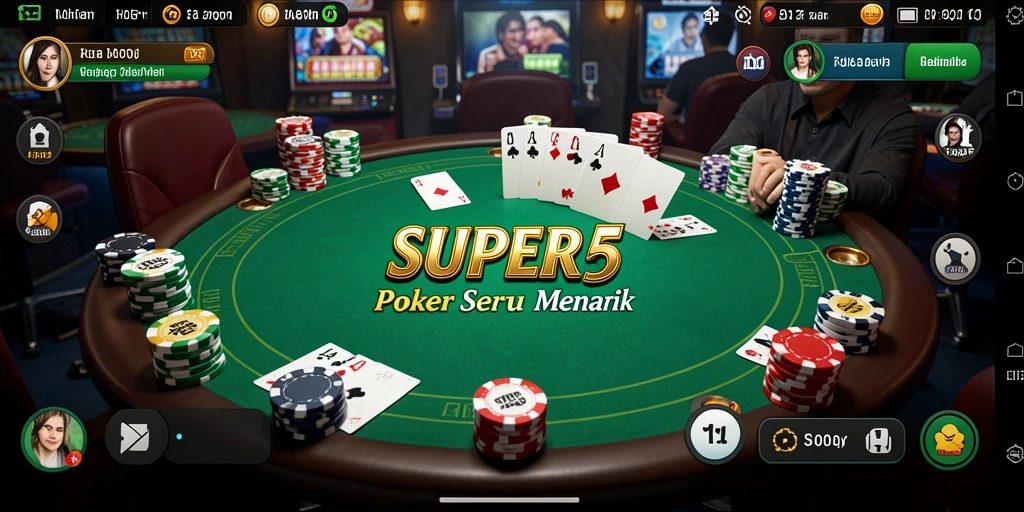 Tampilan seru dari gameplay Poker di SUPER5.