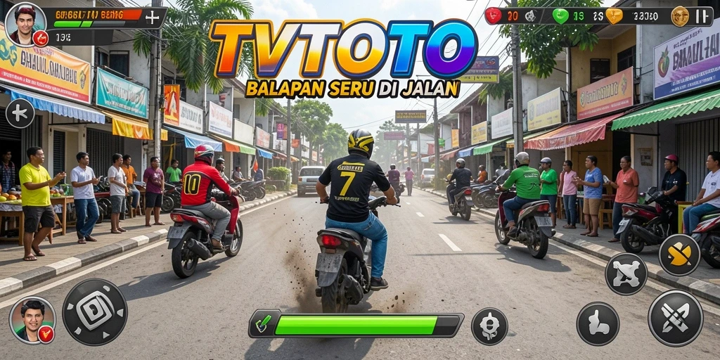 Gameplay TVTOTO yang penuh aksi di lintasan balap.